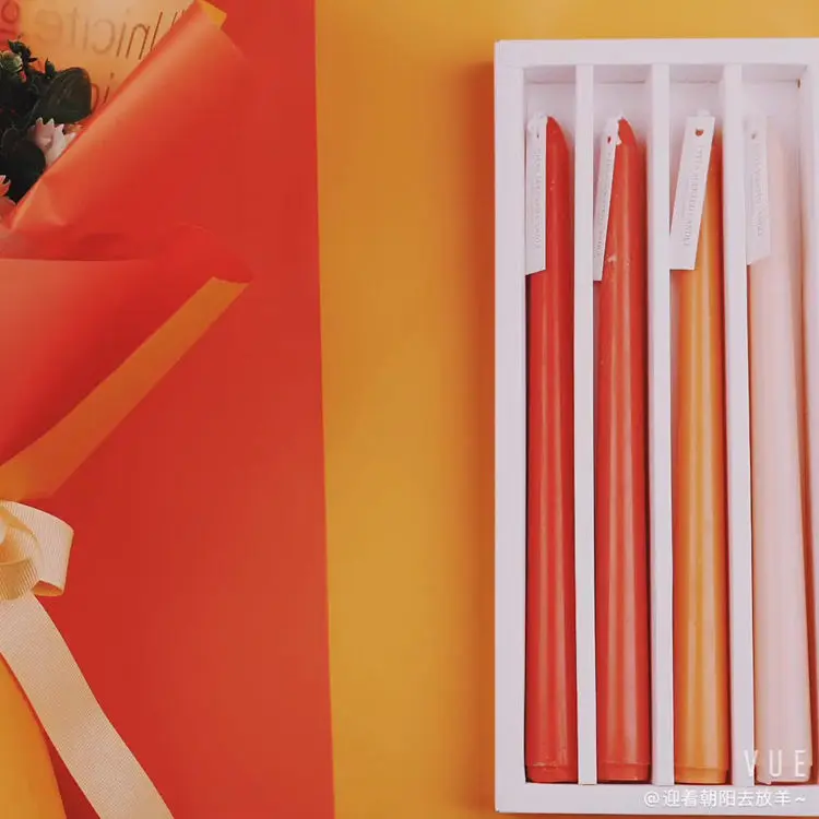 Hot Selling Handmade Smokeless Gradient Color Tall Taper Dinner Unscented Wax Candles With Cotton Wicks