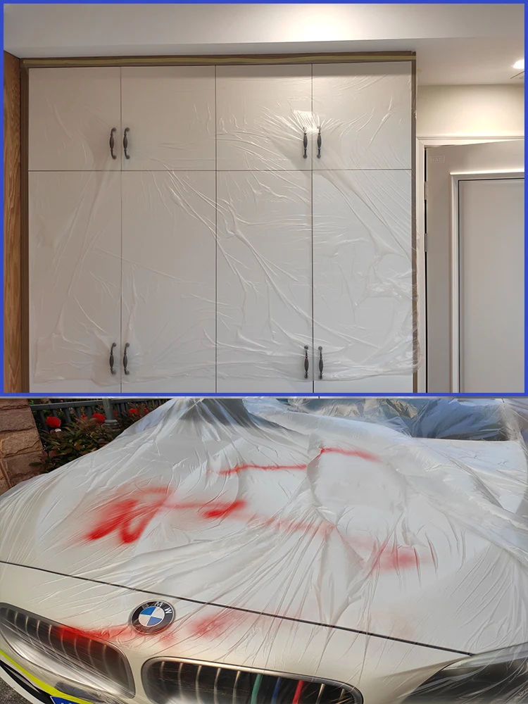 Free Sample LOW MOQ Car Protection Usage Disposable HDPE Plastic Pre Taped Masking Film Tape For Car Painting