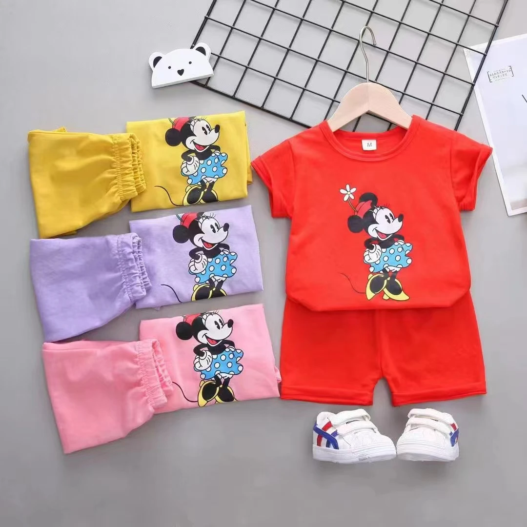 1-4 Years Kids Fashion Clothes Girl 2022 Little Girls Summer Outfits Mickey Tank Top and Shorts 2 Pcs Clothes Set