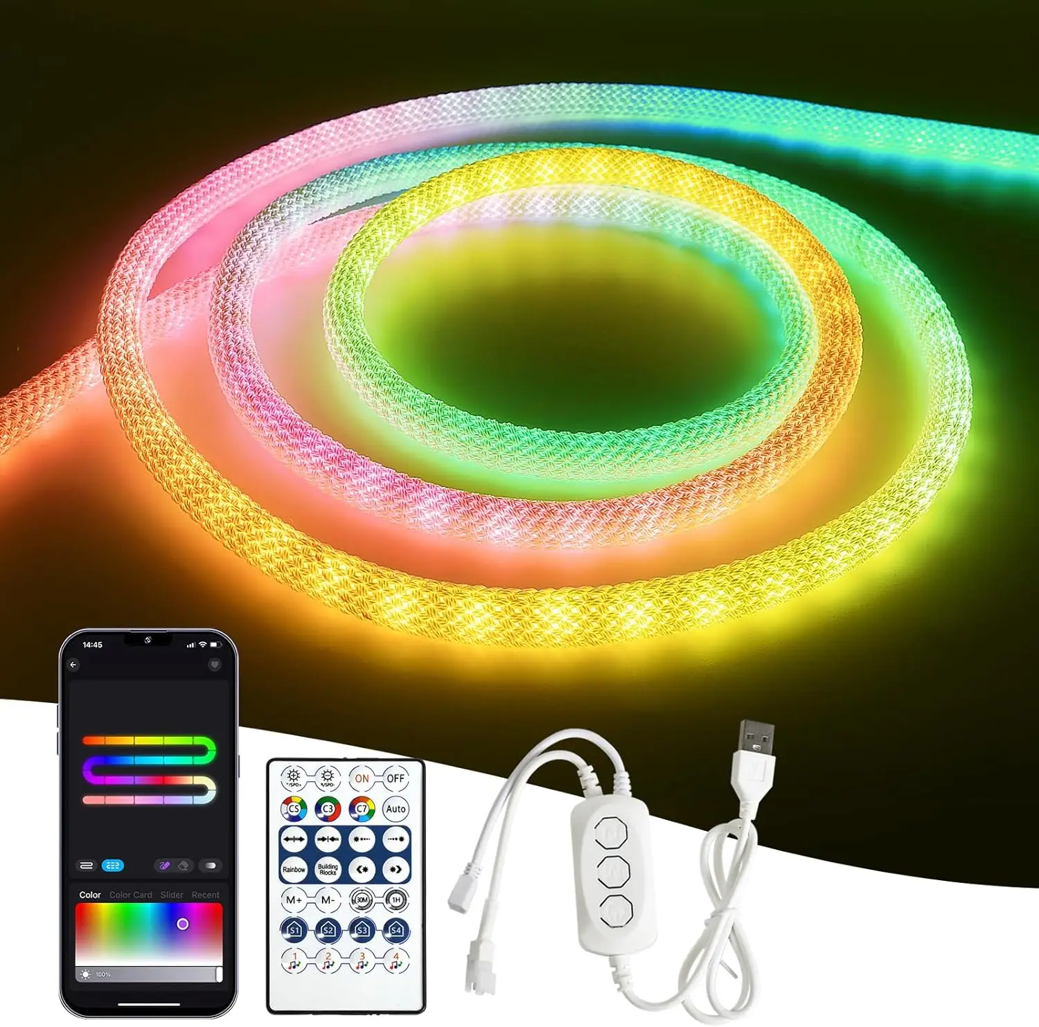 New RGB LED Strip Neon Flex Rope Light Waterproof 5V WS2812B TV Outdoor Lighting