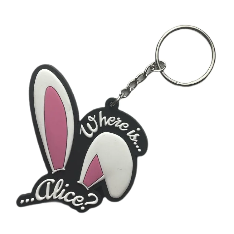 Custom soft plastic black pvc key holder personalised logo fashion keychains