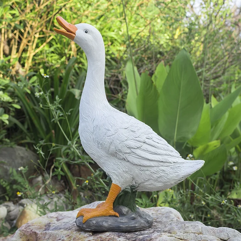 Hot Selling Custom Cute resin white goose polyresin decor Life Size 3D Printed Animal Duck Figurines glass Sculpture for garden
