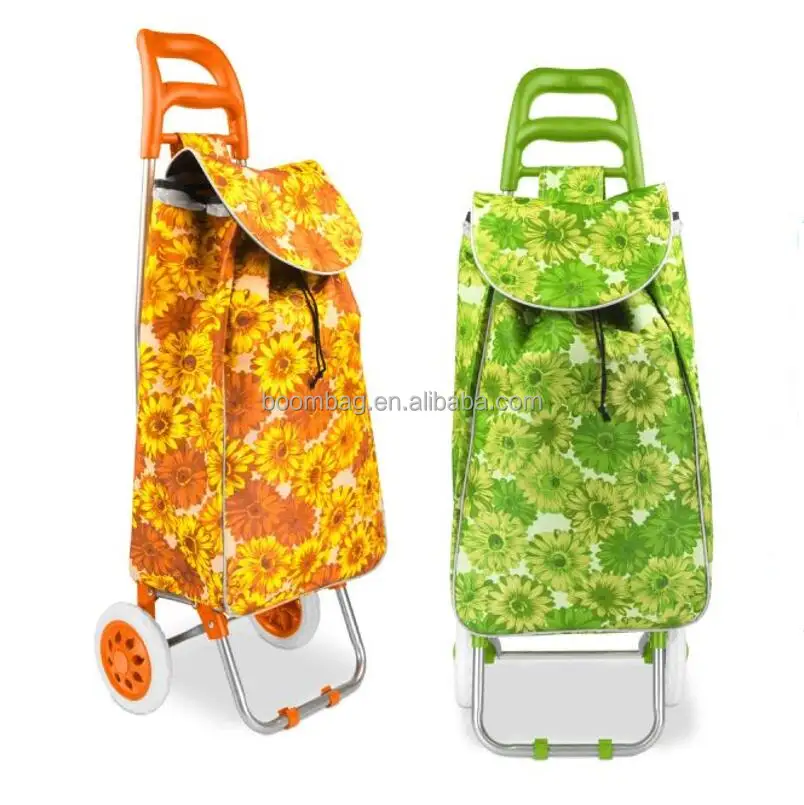 2 Wheeled Lightweight Floral Printed Reusable Folding Shopping Trolley Luggage Cart Grocery Bag