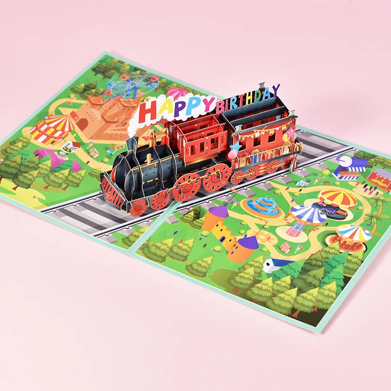 Birthday Train 3D Pop Up Greeting Cards,Happy Birthday Greeting Cards Postcards for Mom Wife Sister Boy Girl and Friends