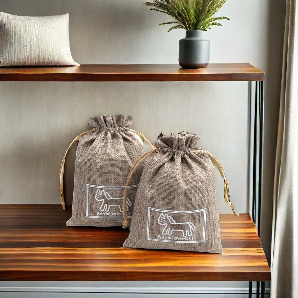 Eco-Friendly Natural Jute Linen Pouch Custom Logo Printed Reusable Dust Drawstring Coffee Bean Christmas Gift Jute Burlap Bag