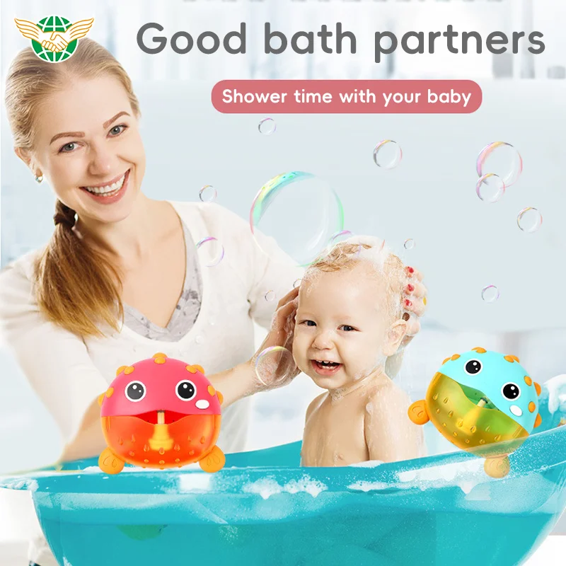 Hot Products Summer Baby Puffer Fish Bathroom Machine Blower Bubble Bathing Water Kids Gift Bath Toy