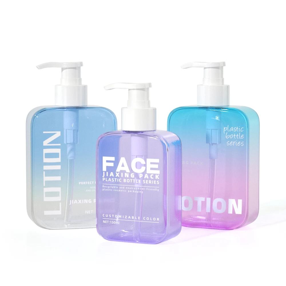 Manufacturer Empty 150ml 200ml 350ml  PET Square Rectangle Shampoo Spray Pump Lotion Bottle Luxury Cosmetic Plastic Bottle