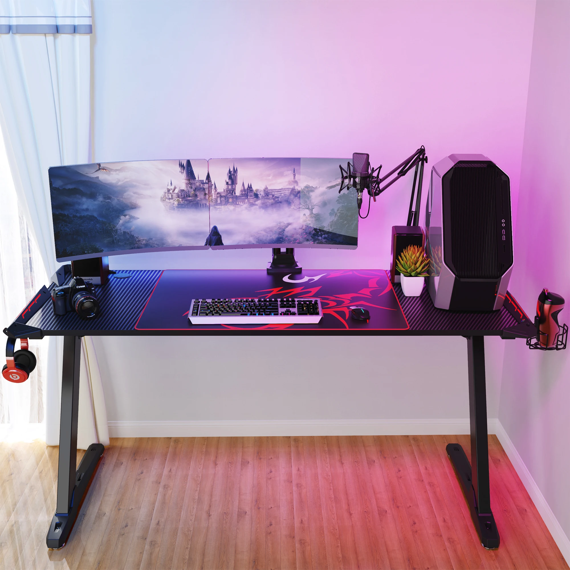 Commercial Furniture Design large size 60inch office pc desk computer racing table with RGB light for gaming