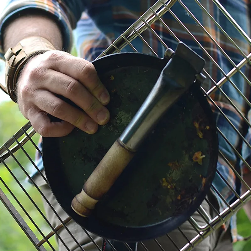Carbon Steel Camping Omelette Steak Saute Frying Wok Pans woks and stir fry pans With Wood Handle