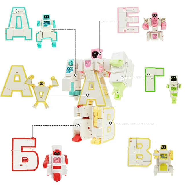 Wholesale Russian Alphabet 6 In 1 Transforming Robot Toys Action Figure Robot
