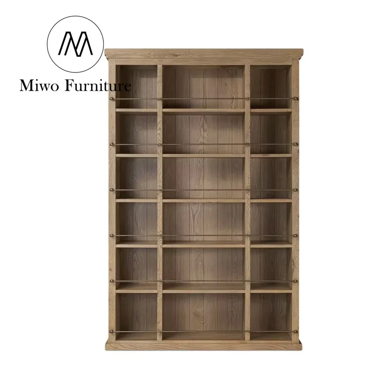 Modern solid wood villa country style design custom multilayer bookcase  Library Office display Cabinet Open bookshelf