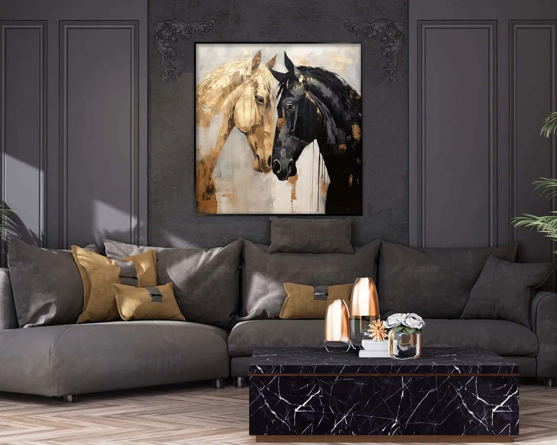 Horses in Love 100% Handmade Textured Abstract Oil Painting Acrylic Painting Wall Decor Living Room Office Wall Art