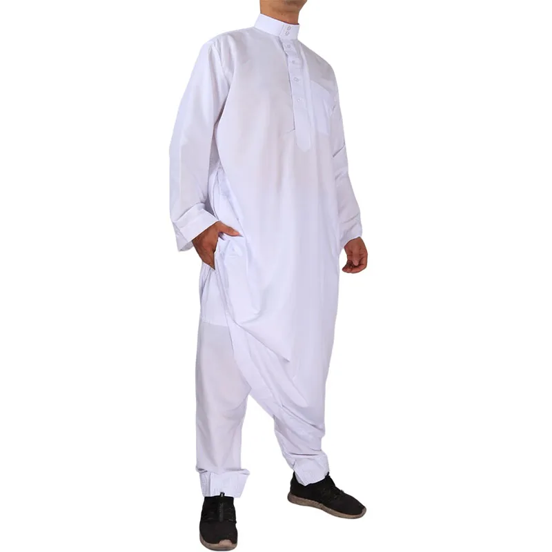 Factory Wholesale Plan White Muslim Ramadan Wearing Thobe 2pcs With Pant 54-62 Size