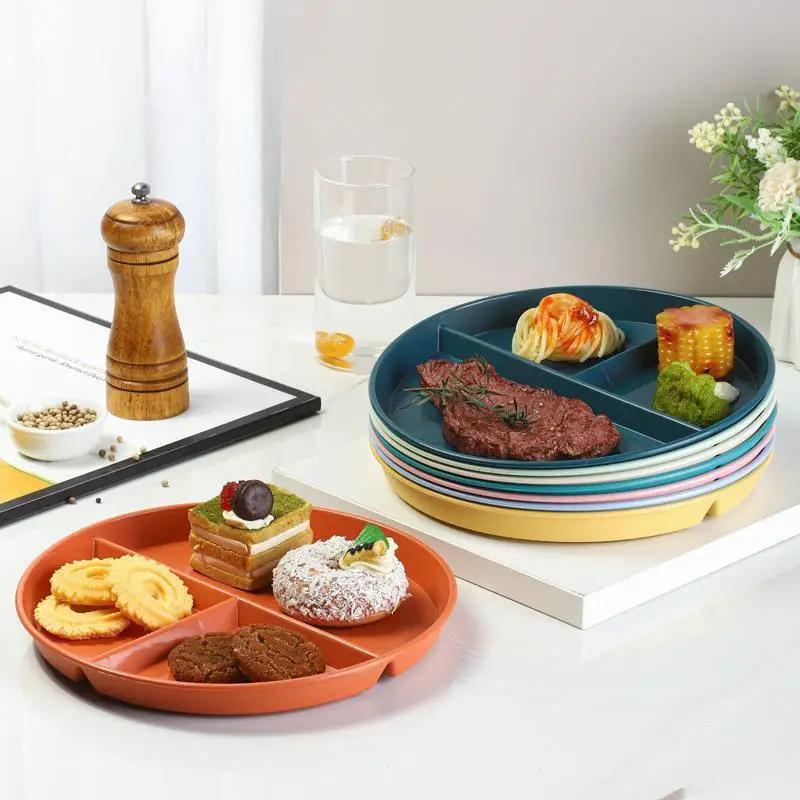Creative Circular Wheat Straw Split Dining Plate Children Three Quantitative Dishes Environmentally Friendly Tableware