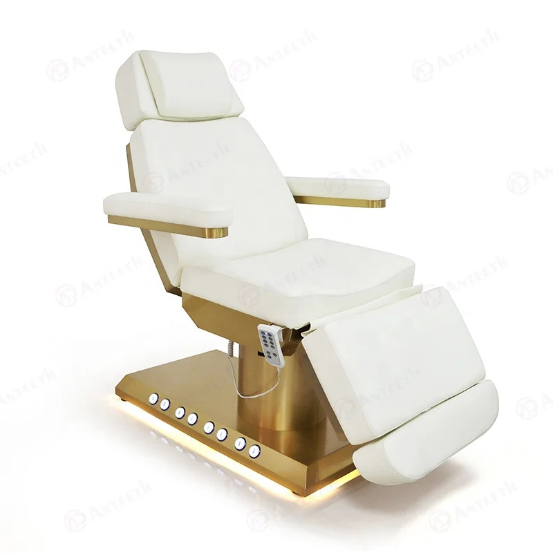 Salon Furniture 3/4 Motors Beauty Salon Chair Gold Metal Base Cosmetic Bed Built-in Foot Control Electric Facial Bed