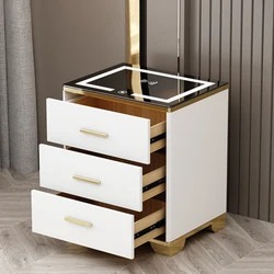 Modern Wood Bedside Table Black With Drawer Marble Table Top Plug Inside Usb Wireless Charging