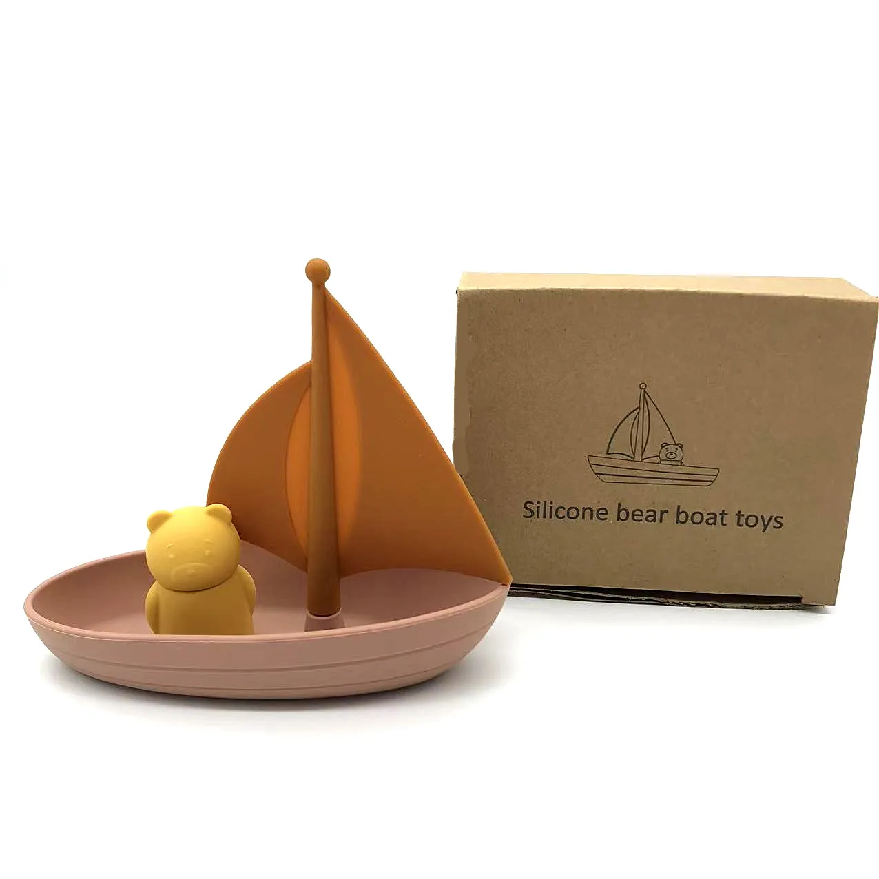 Mold Free Kids Gift Toy, Baby Bath Playing  Bathtub Fun, Cute Bear Silicone Boat Toys Set