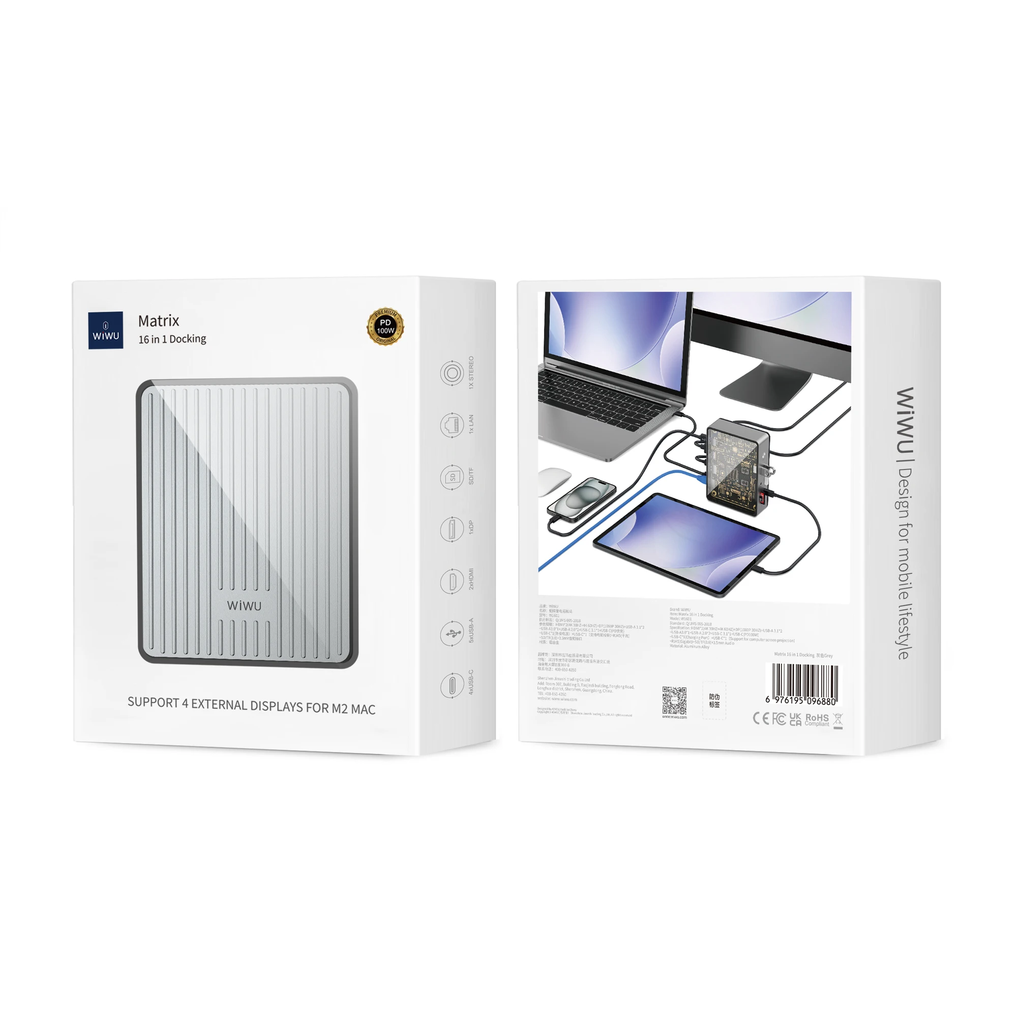 WiWU Wholesale 16 in 1 Type C hub laptop adapter Multi ports Docking Station USB3.1 TV display Lan card reader for Macbook