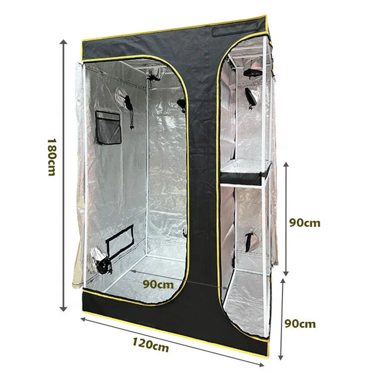 2in1 120x90x180cm Hydroponic Mylar Water-Resister Growing Tent 600D Reflective Garden Growbox Dark Room with Observation