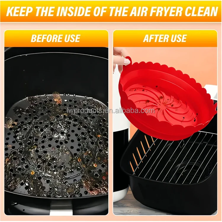 Kitchen Foldable Reusable Food Grade BPA Free Silicon Airfryer Baking Mold Pot Pan Bowl Basket Tray Silicone Air Fryer Liners