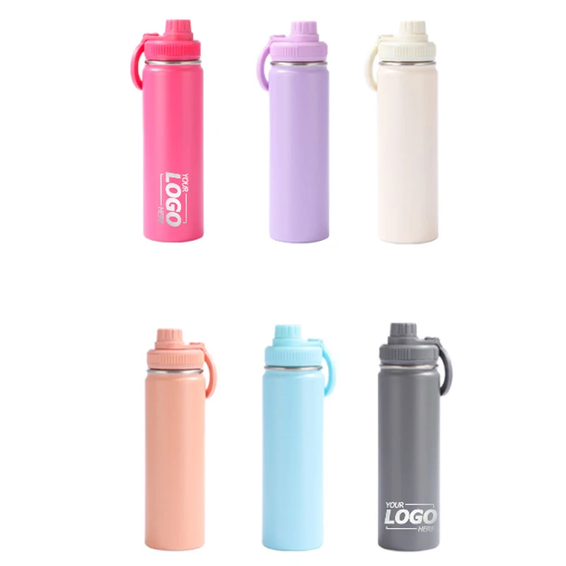 Custom Stainless Steel Vacuum Insulated Water Bottle with Spout Lid, Leak Proof, Wide Mouth, 22oz, Black