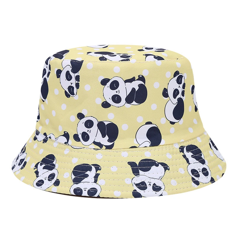 Outdoor leisure cartoon small animal giant panda double face wear fisherman hat printed sun hat children printed flowerpot hat