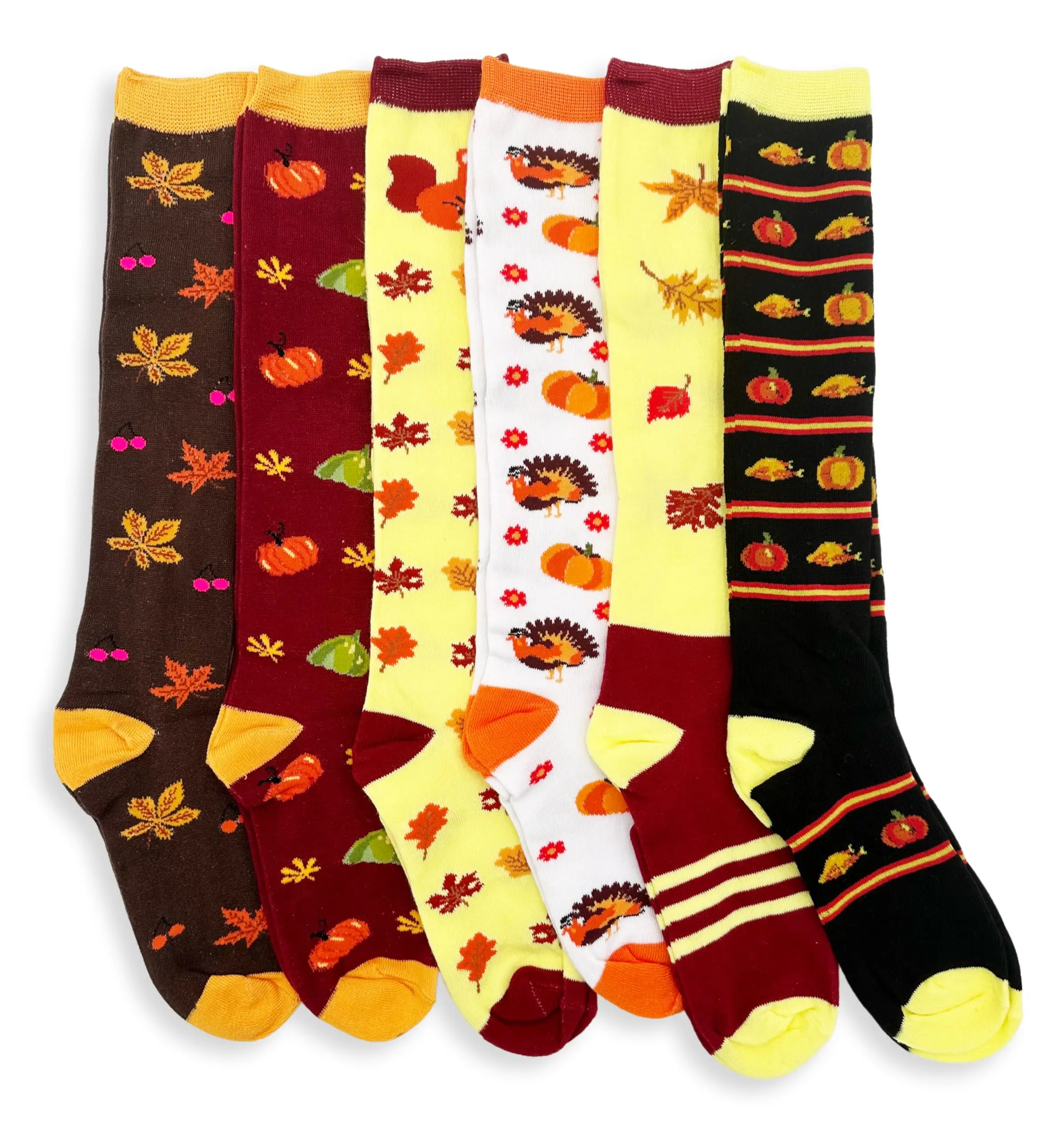 winter&autumn knee high custom socks fall leaves thanksgiving turkey socks colorful happy sports socks