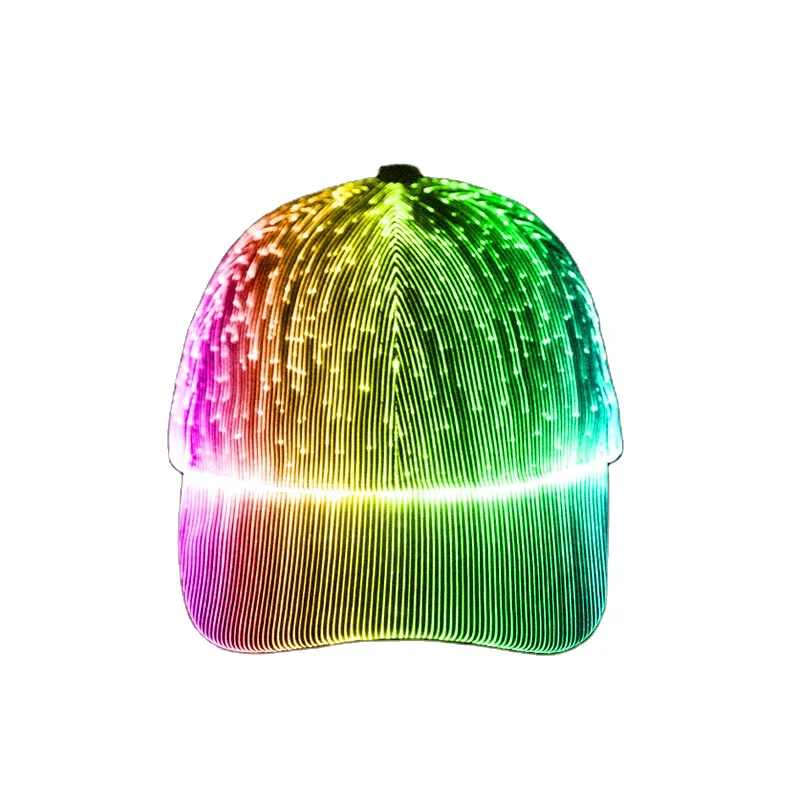 Fiber Optic Led Baseball Cap with 7 Colors Luminous Glowing Rechargeable Hip hop Hats USB Charging Light up caps