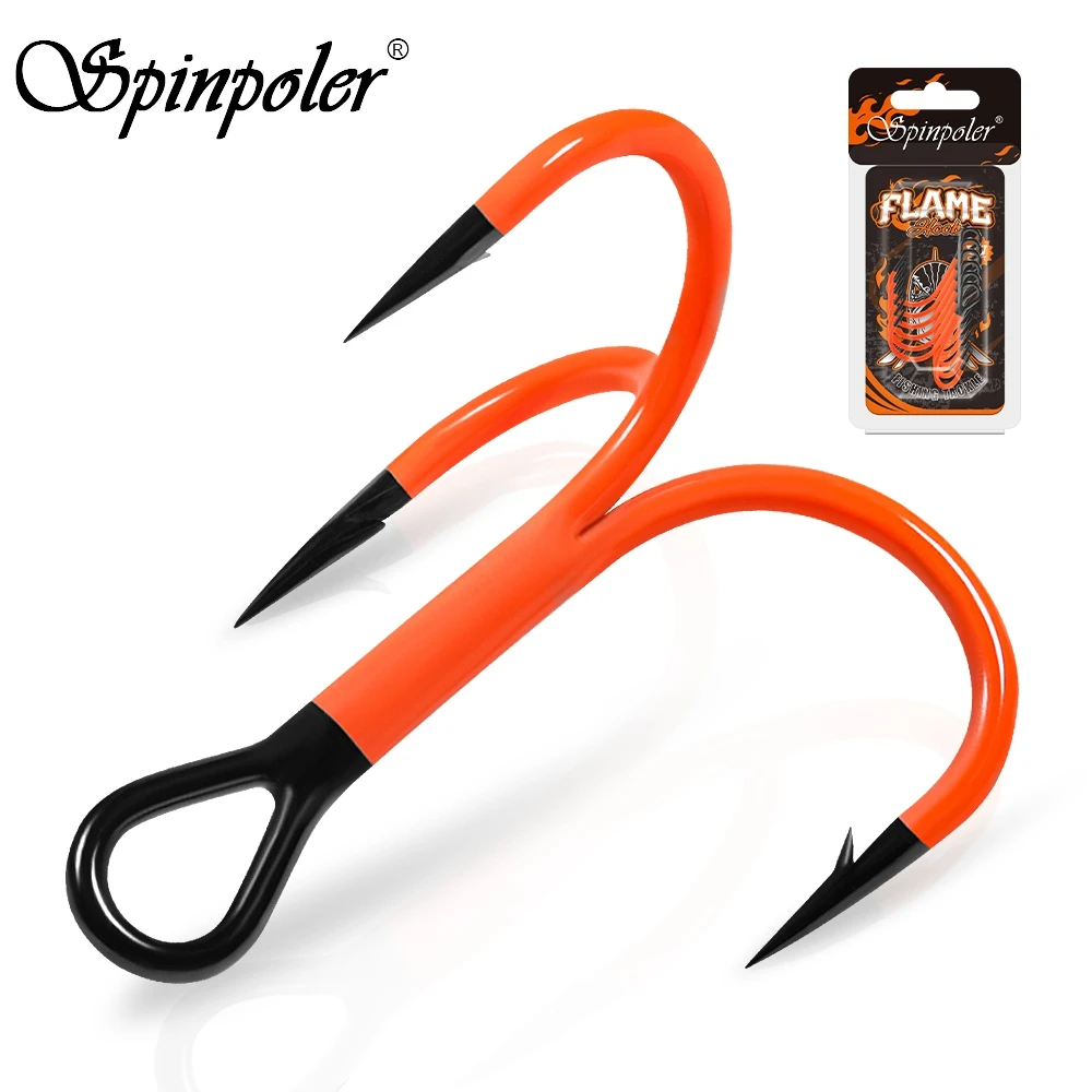 Spinpoler UV Orange Fishing Hook Super Strong Lure Hook Treble Fishhook #1 #1/0 #2/0 Carbon Steel Saltwater Bass Fishing Tackle