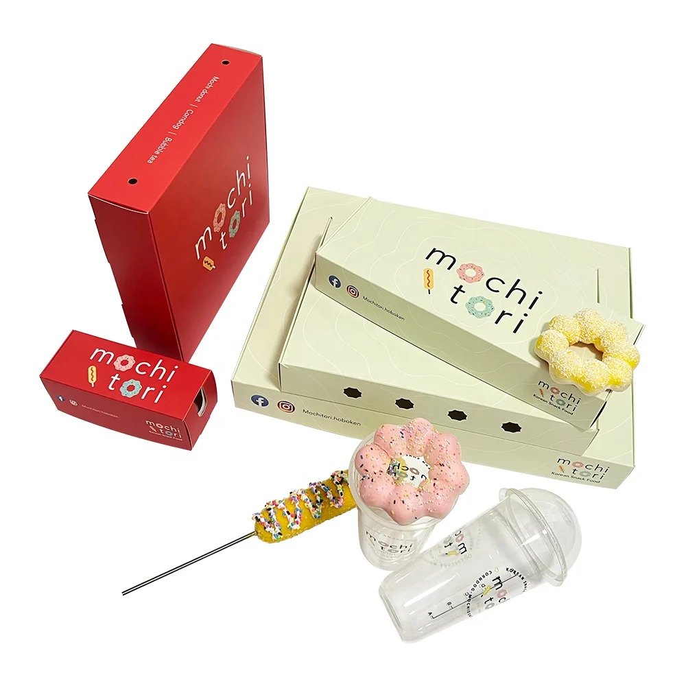 Wholesale Custom Printed Biodegradable Paper Fast Food Packaging Box Luxury Pink Mochi Donut Box With logo