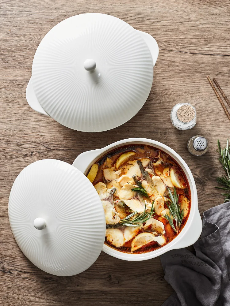 
European-style Ceramic soup pot cooking pots with handle Support hotel LOGO custom soup pot 