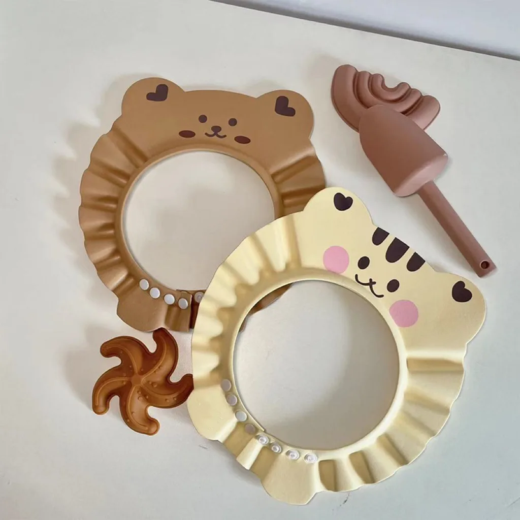 Adjustable Cartoon Cat Baby Bathing Shower Hood Kids Waterproof Ear Protection Hat Cute Shampoo Cat for Boys Girls