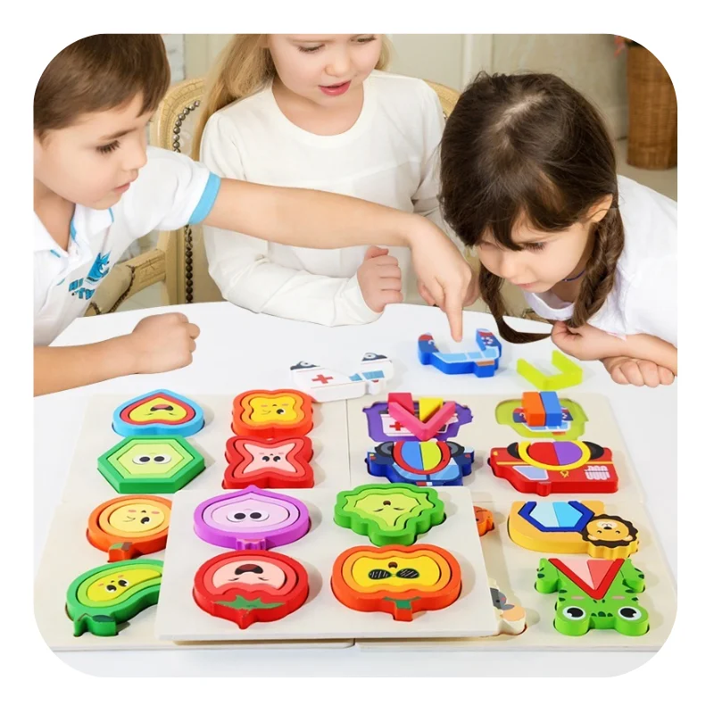 YUCI Montessori Children Toy children Geometric Jigsaw Puzzle Early Education Wooden Puzzle Building Blocks Educational Toys