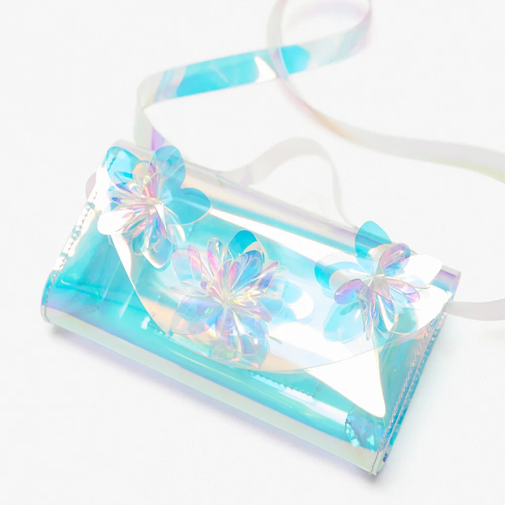 Hot Selling Fashion Clear Transparent Holographic Girls Iridescent Crossbody Handbag Purse