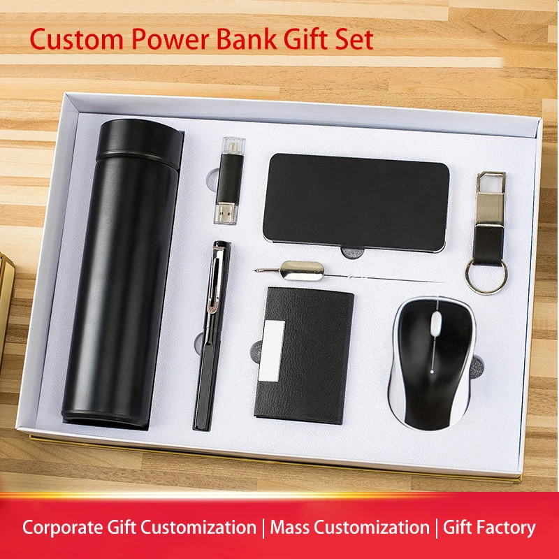 Thermos flask + USB flash drive + pen + notebook + mouse + bookmark + logo power bank set corporate gift set luxury promotion
