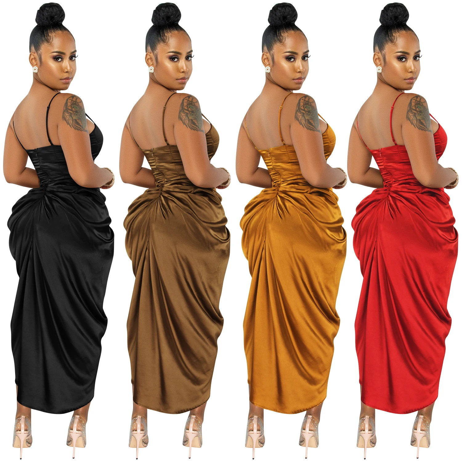 New Arrivals Fall Solid Color Cheap casual Women Dress Bodycon Sexy Shirring ladies bandage Dress