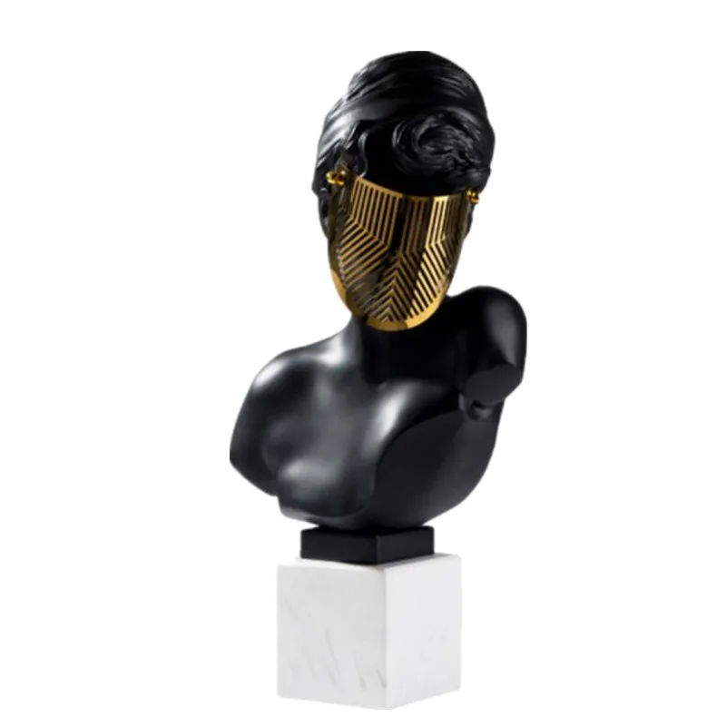 Custom Shaped Home Decor Figurine Handmade Resin Famous Bust Sculpture Bust Statue With Golden Shield