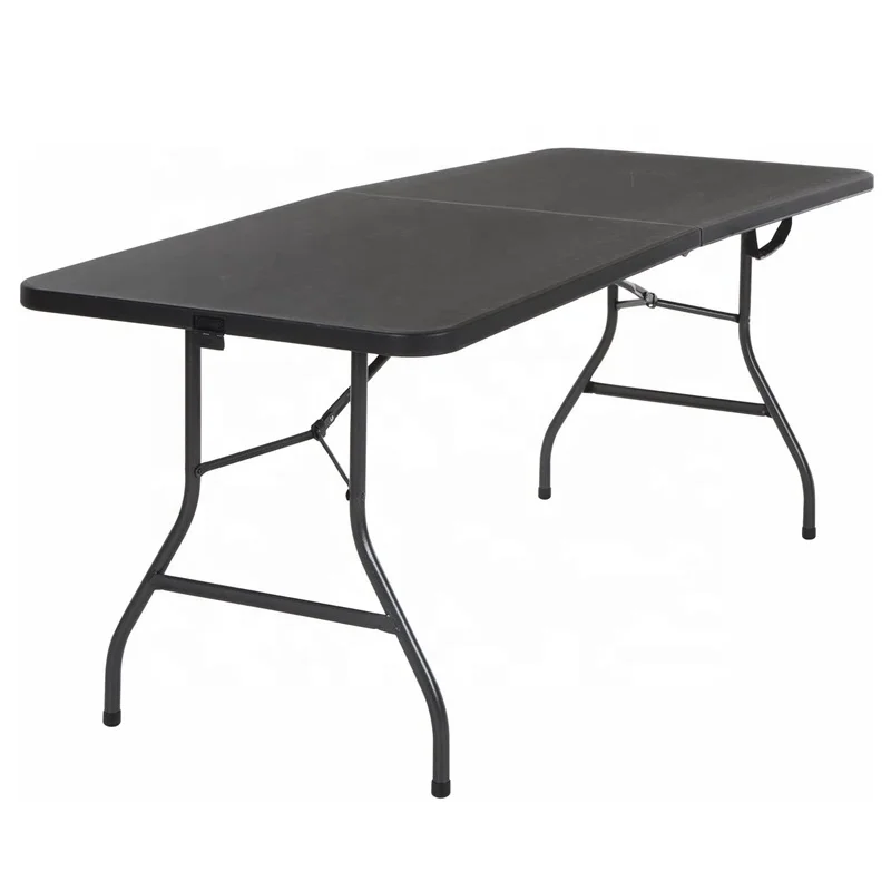 6 Foot Black Color Fold-in-Half Blow Molded Folding Table For Outdoor Plastic Folding Table