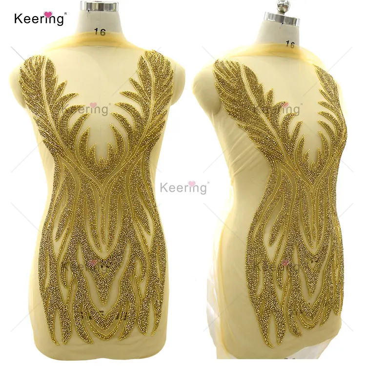 WDP-368 Keering Elegant Handmade Beaded Rhinestone Bodice Applique Crystal Dress Patch for Bride wedding dress