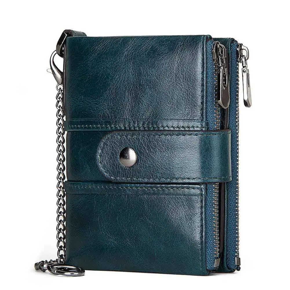 Genuine Leather Crazy Horse RFID Anti-theft Multi-function Wallet for Man Women