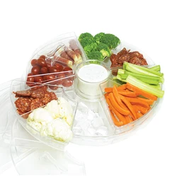 8 Compartment Clear Plastic Fruit Vegetable Tray Appetizer Serving Plates On Ice Food Platter With Lids