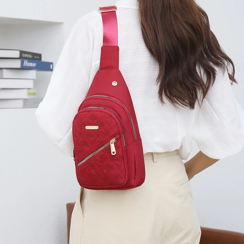 Women  Floral embroidery Quilted Crossbody Sling Backpacks Waterproof Zipper Chest Shoulder Bags For Cycling Hiking Travel