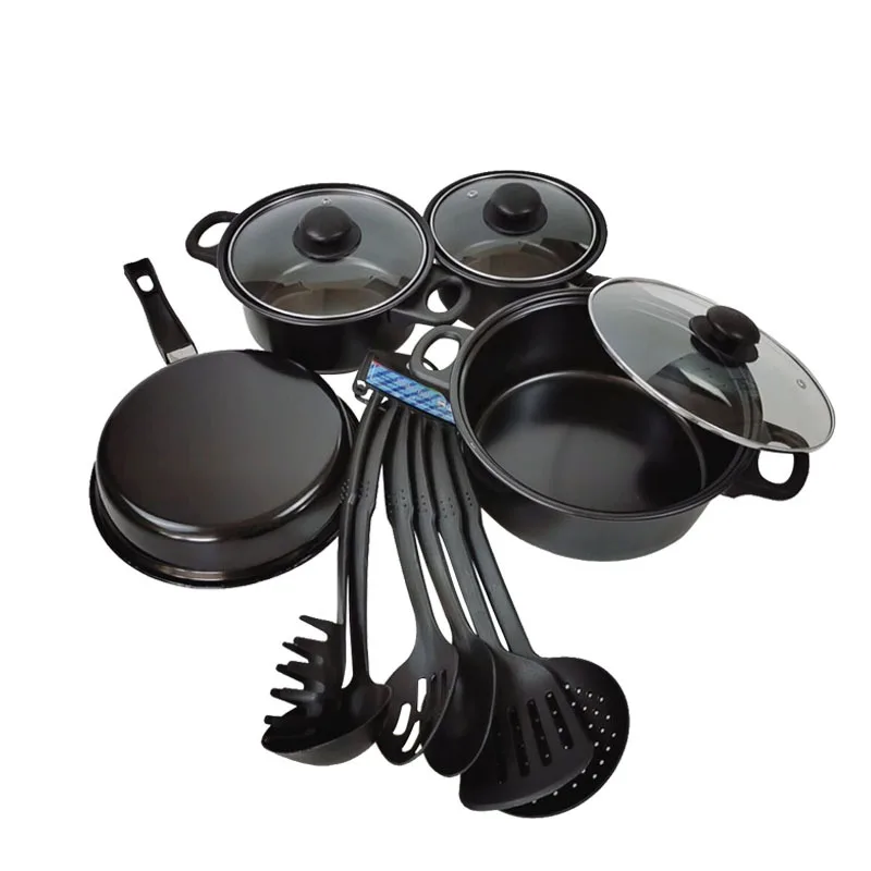 High Quality 13pcs Stainless Iron Cookware Frying Pan Soup Pot Milk Pot Factory Wholesale