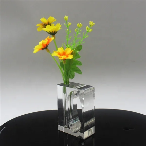 Wholesales wedding glass rectangle shape acrylic napkin  ring holder with flower vase for wedding favor for wedding gifts sets