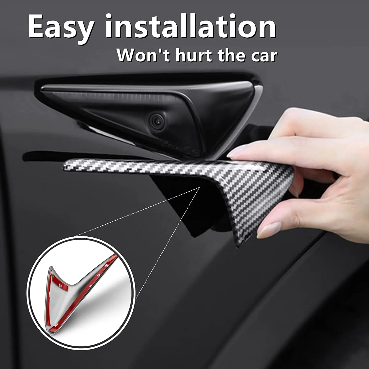 Side Turn Signal Lamp Camera Cover Glossy Carbon Fiber Pattern Protection Cover Fit for 2019-2022 Tesla Model 3 Y