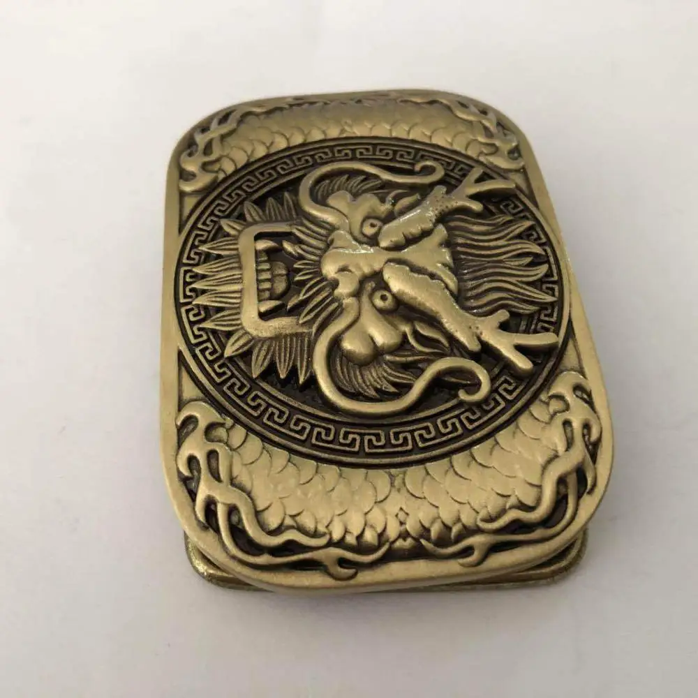 High quality inner width 40mm customized solid brass dragon head western name plate belt buckle