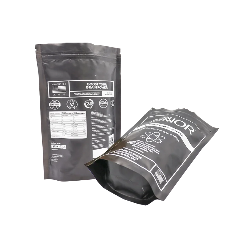 Custom food grade ziplock aluminum foil nuts tea snack food packing bag stand up zipper pouch black coffee bags