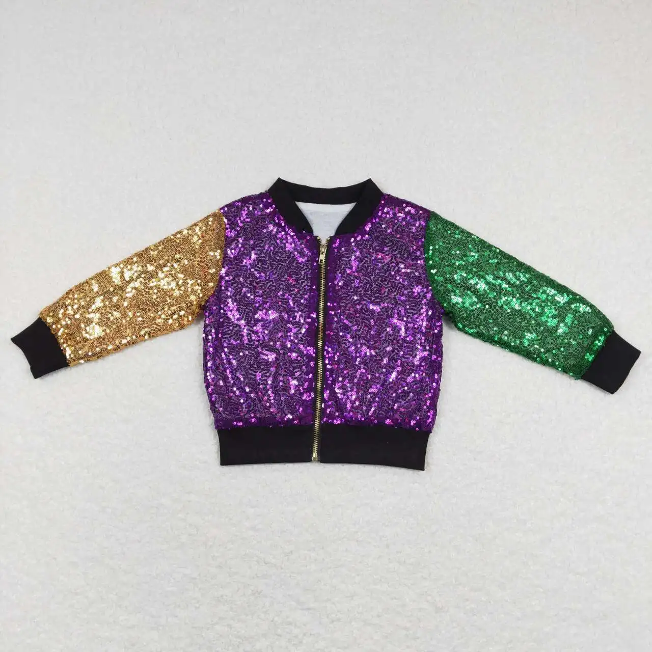RTS Hot Selling Boutique Children Clothing for Girls Purple and Green Light Patchwork Shiny Jacket Comfortable Clothing
