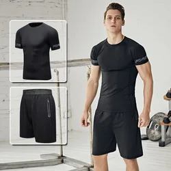 Custom Design Mens seamless Fitness T Shirt Sport Suits Set Workout Training Gym Clothes For Men