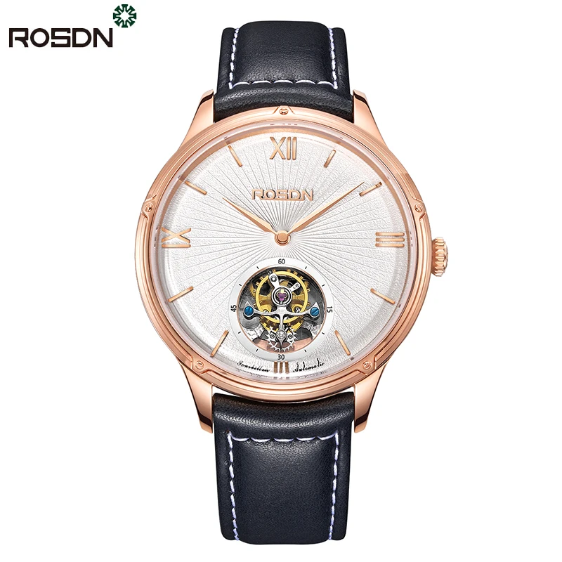
Free customized logo Tourbillon Mechanical Movement with The Dome Glass and Changeable Leather leather luxury watches 